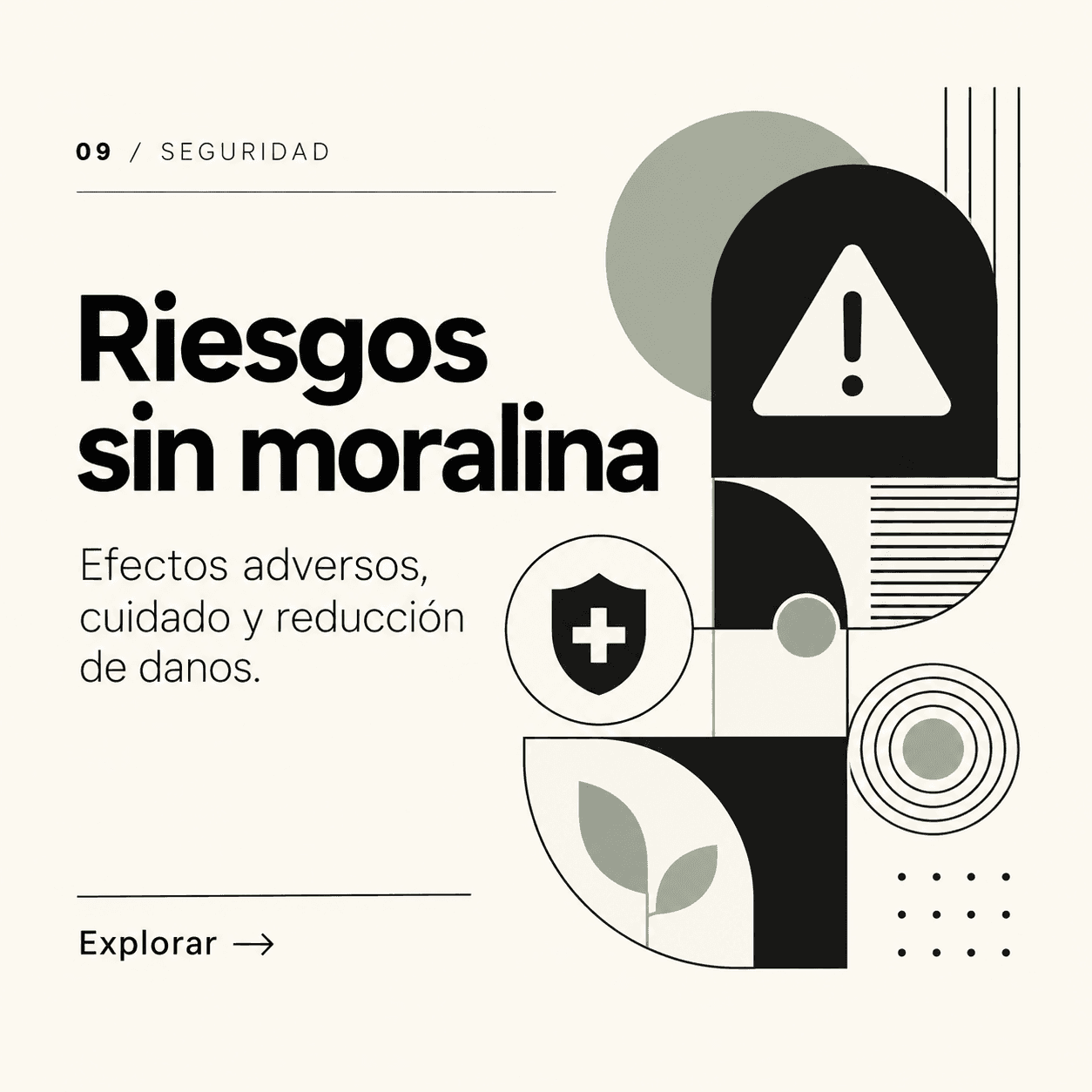Composición geométrica con señal de advertencia y escudo sanitario